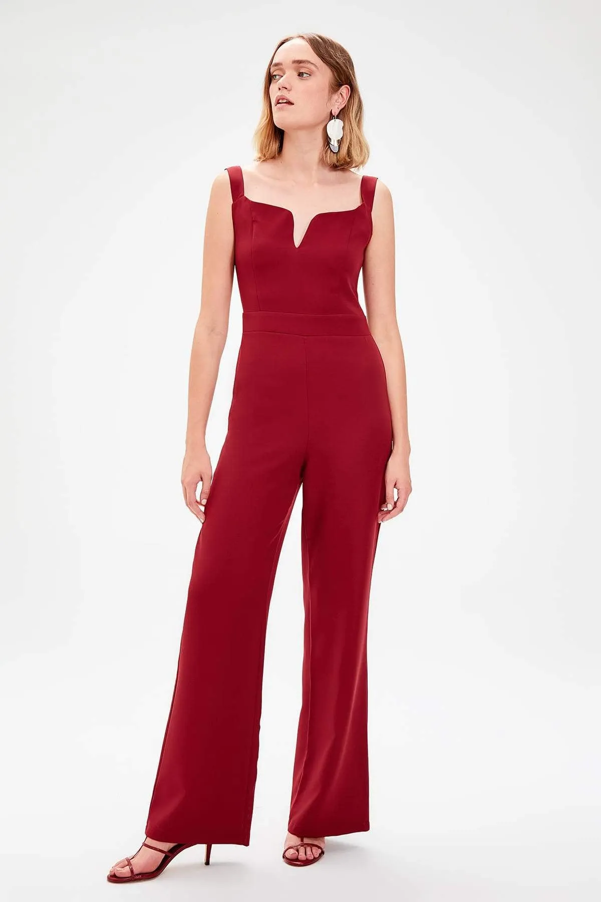 13675 Burgundy Strap Jumpsuit