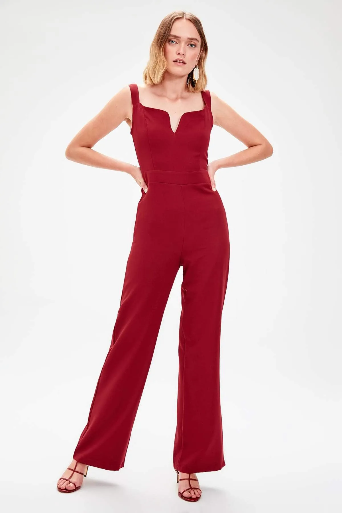 13675 Burgundy Strap Jumpsuit