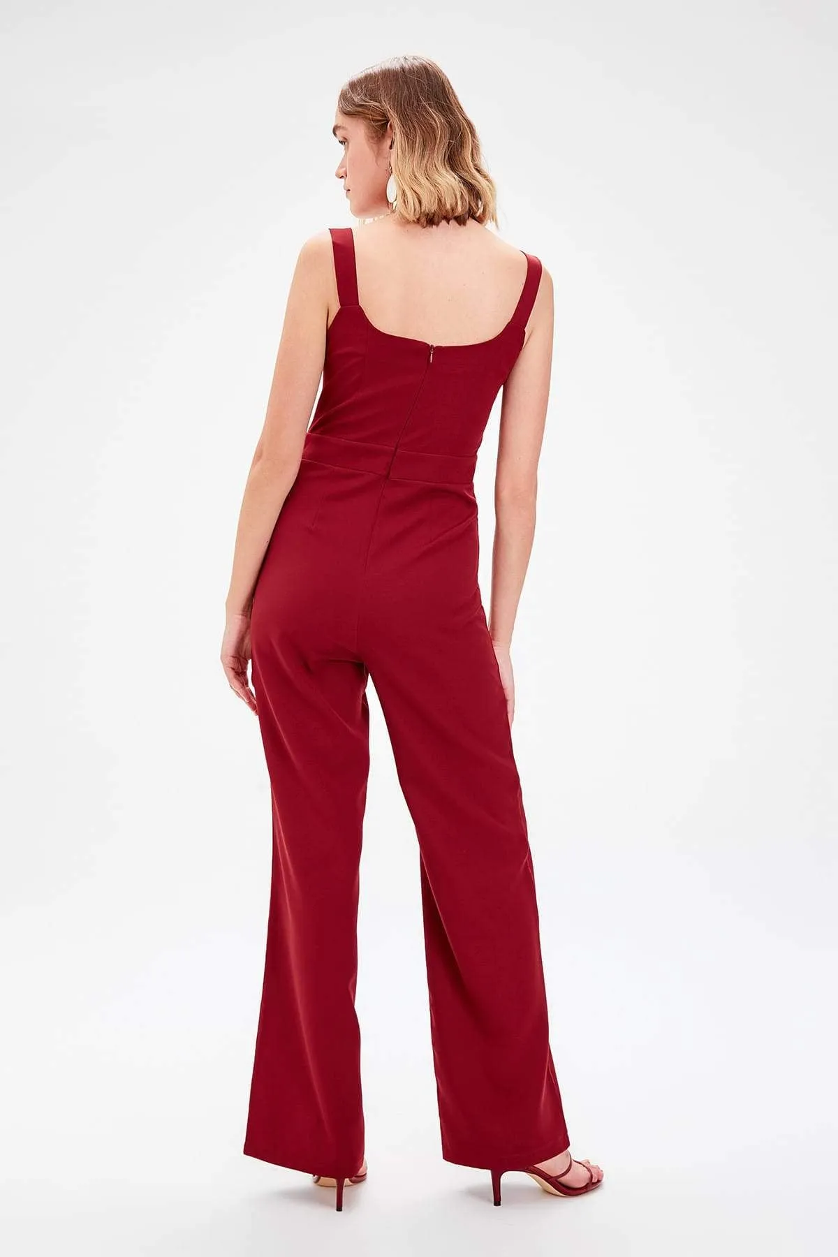 13675 Burgundy Strap Jumpsuit