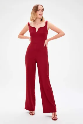 13675 Burgundy Strap Jumpsuit