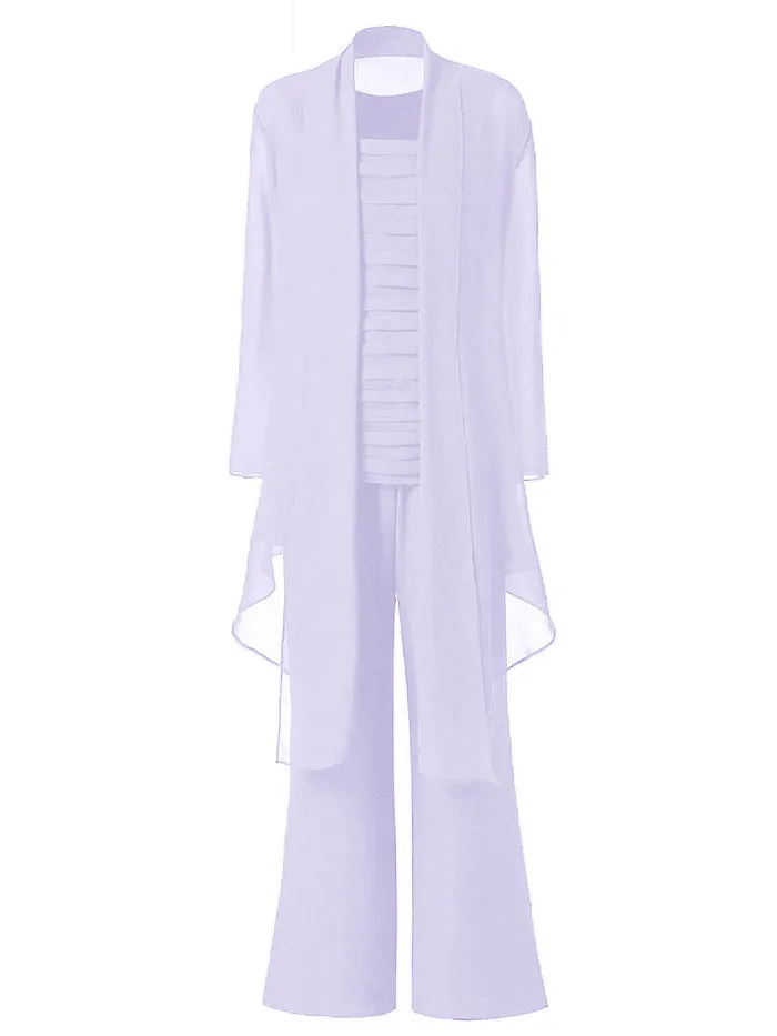 3 Pieces Chiffon Mother of Bride Dress Pant Suits
