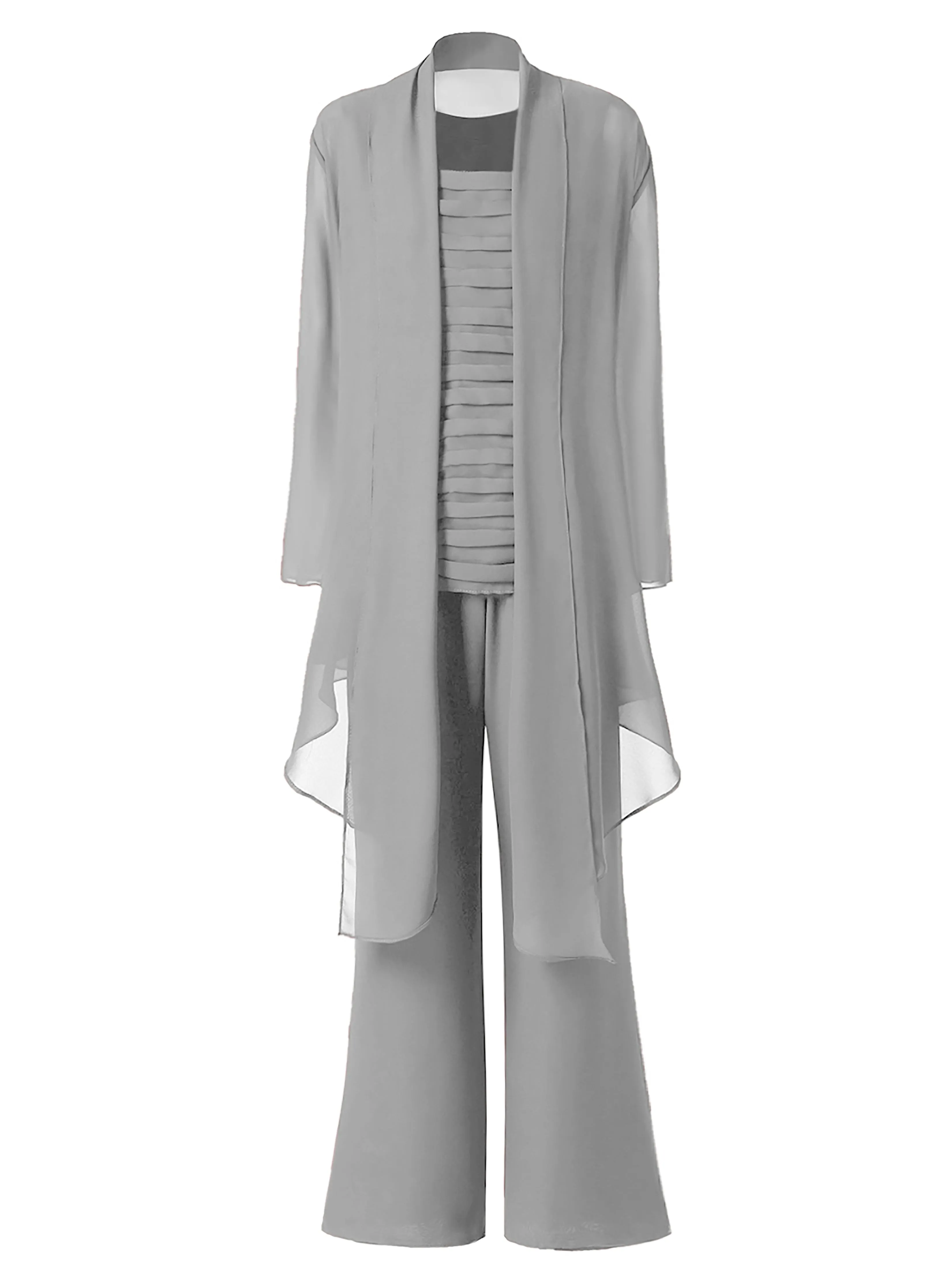 3 Pieces Chiffon Mother of Bride Dress Pant Suits