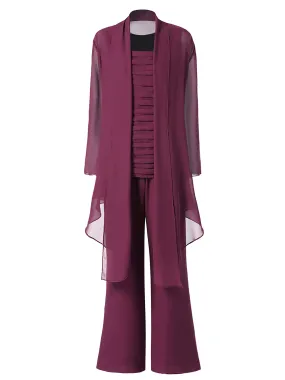 3 Pieces Chiffon Mother of Bride Dress Pant Suits