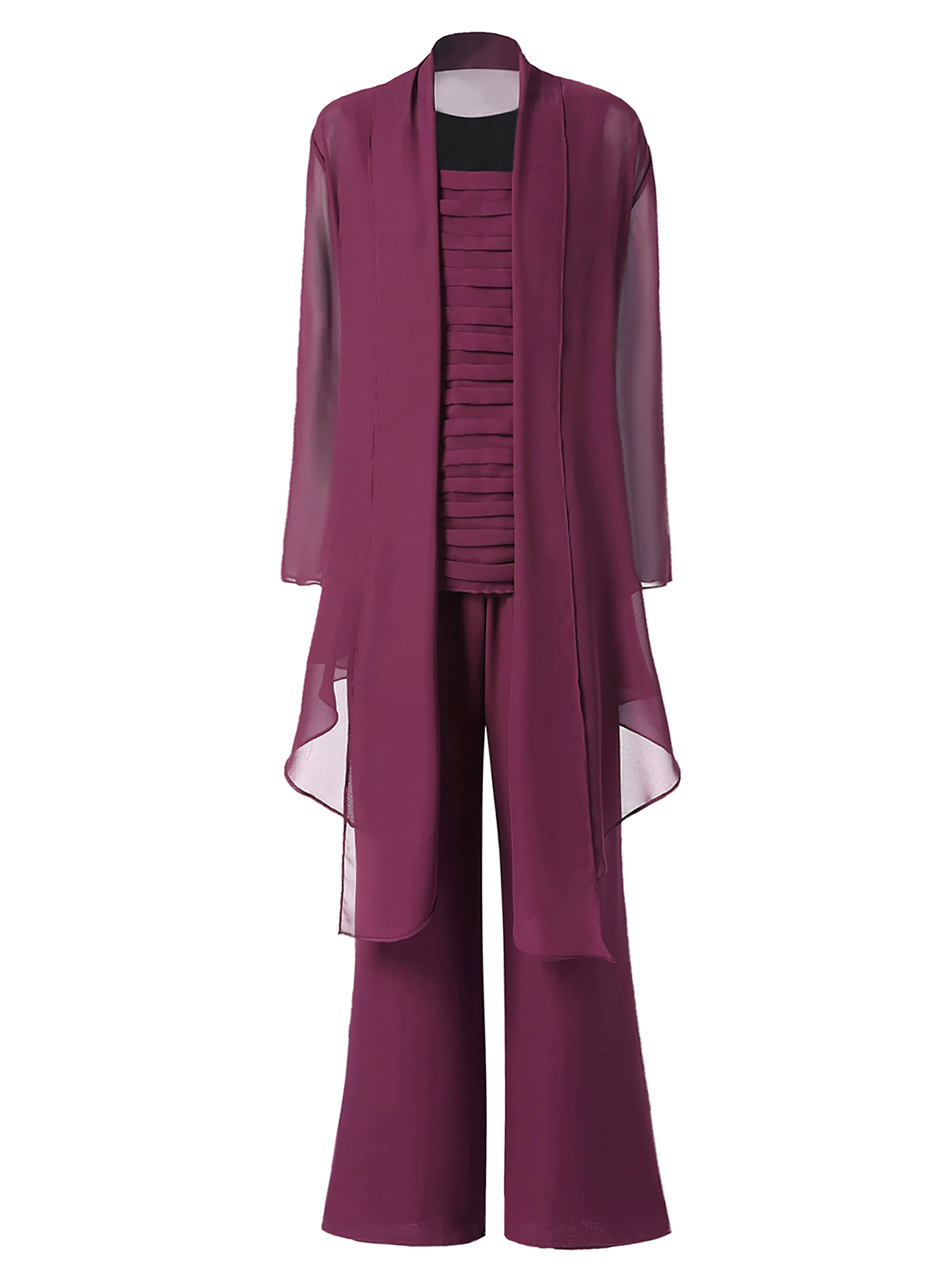 3 Pieces Chiffon Mother of Bride Dress Pant Suits
