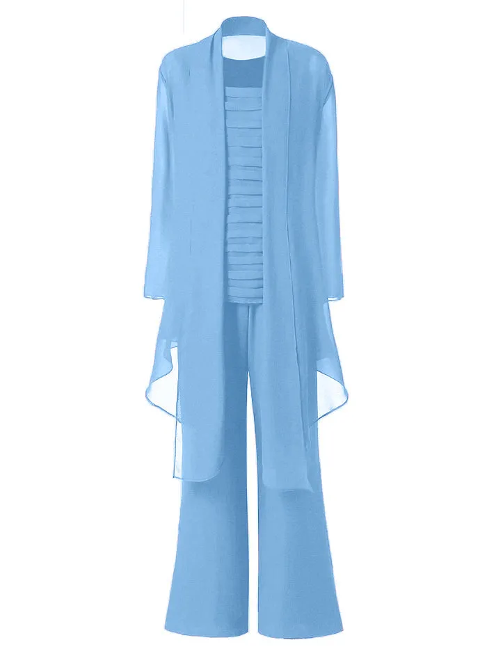 3 Pieces Chiffon Mother of Bride Dress Pant Suits