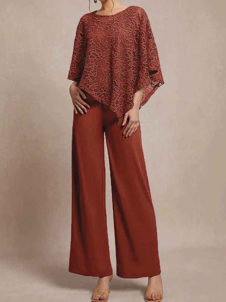 3 Pieces Lace Cape Chiffon Mother of the Bride Pant Suits