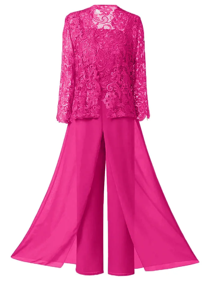 3 Pieces Lace Mother Of the Bride Dress Pants Suits