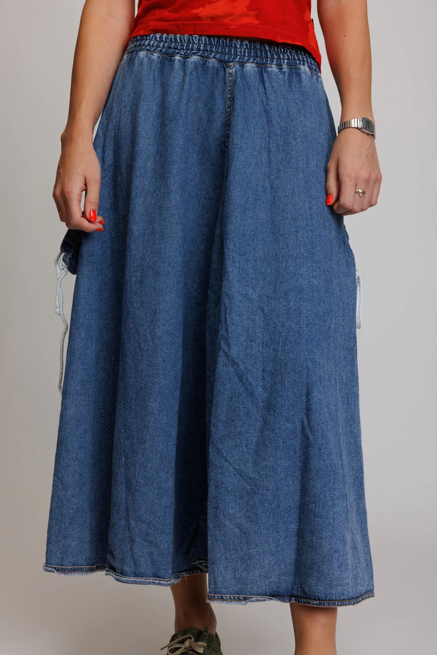 90's Utility Denim Maxi Skirt M