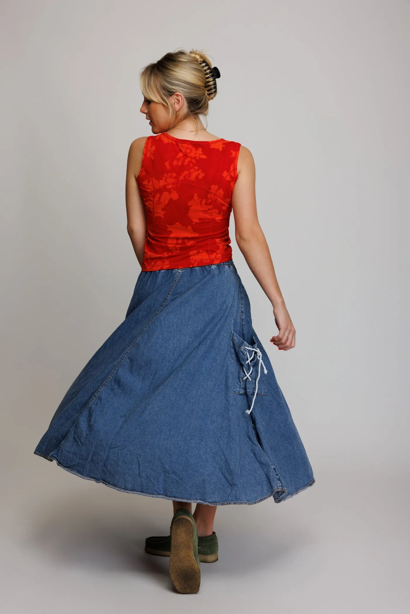 90's Utility Denim Maxi Skirt M