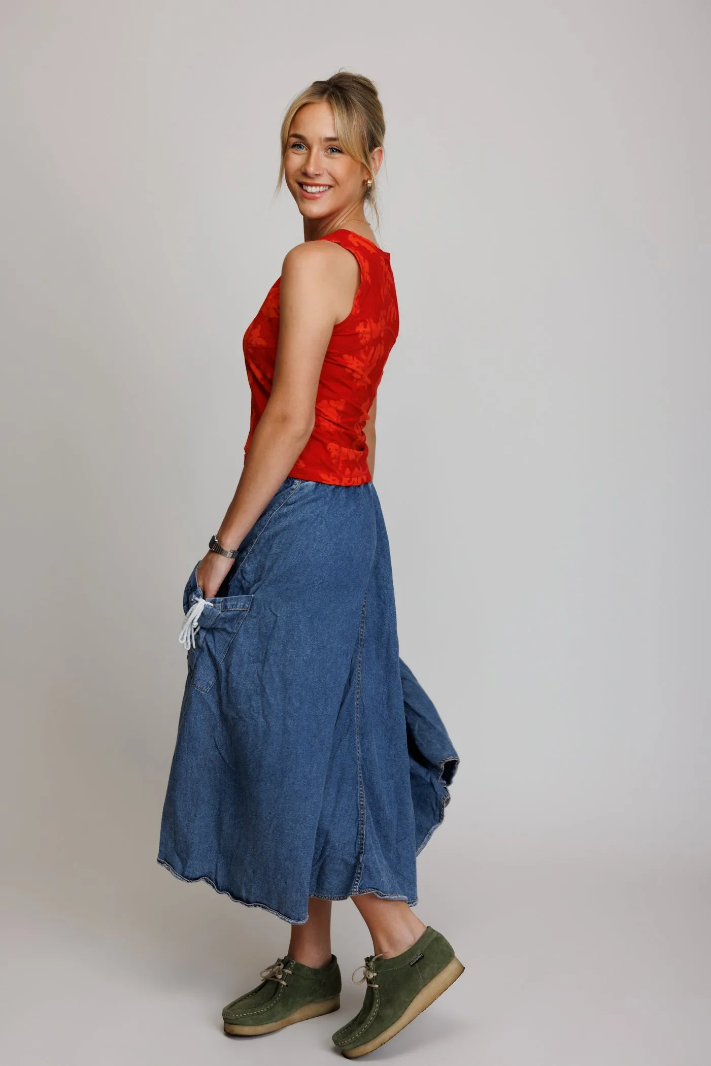 90's Utility Denim Maxi Skirt M