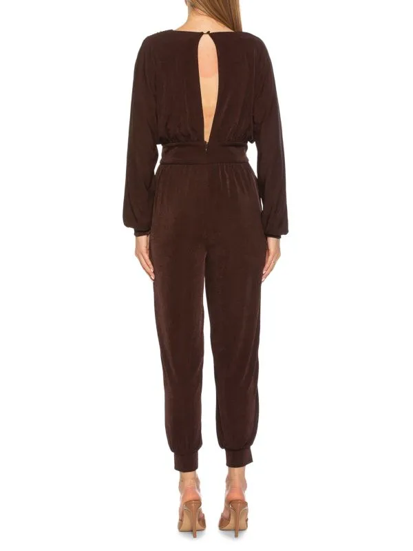 Alexia Admor joey jogger long sleeve jumpsuit, burgundy