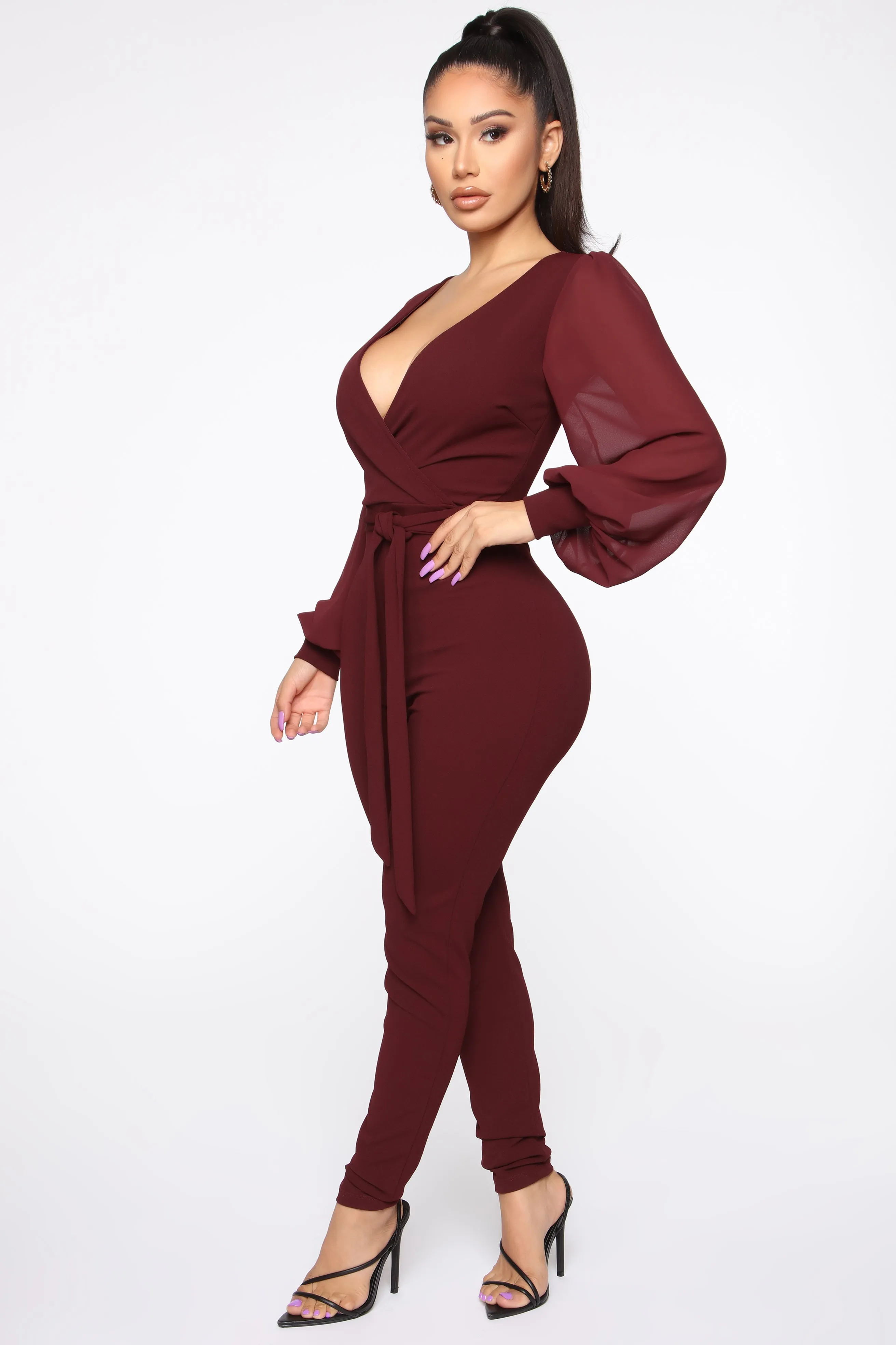All About Me Balloon Sleeve Jumpsuit - Burgundy