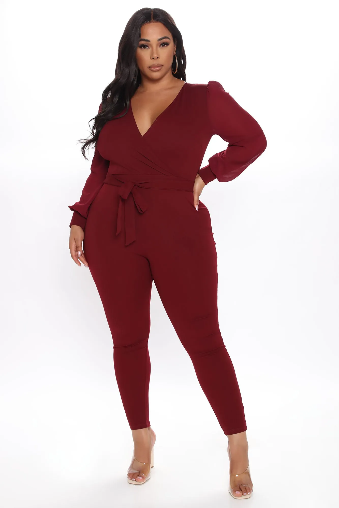 All About Me Balloon Sleeve Jumpsuit - Burgundy