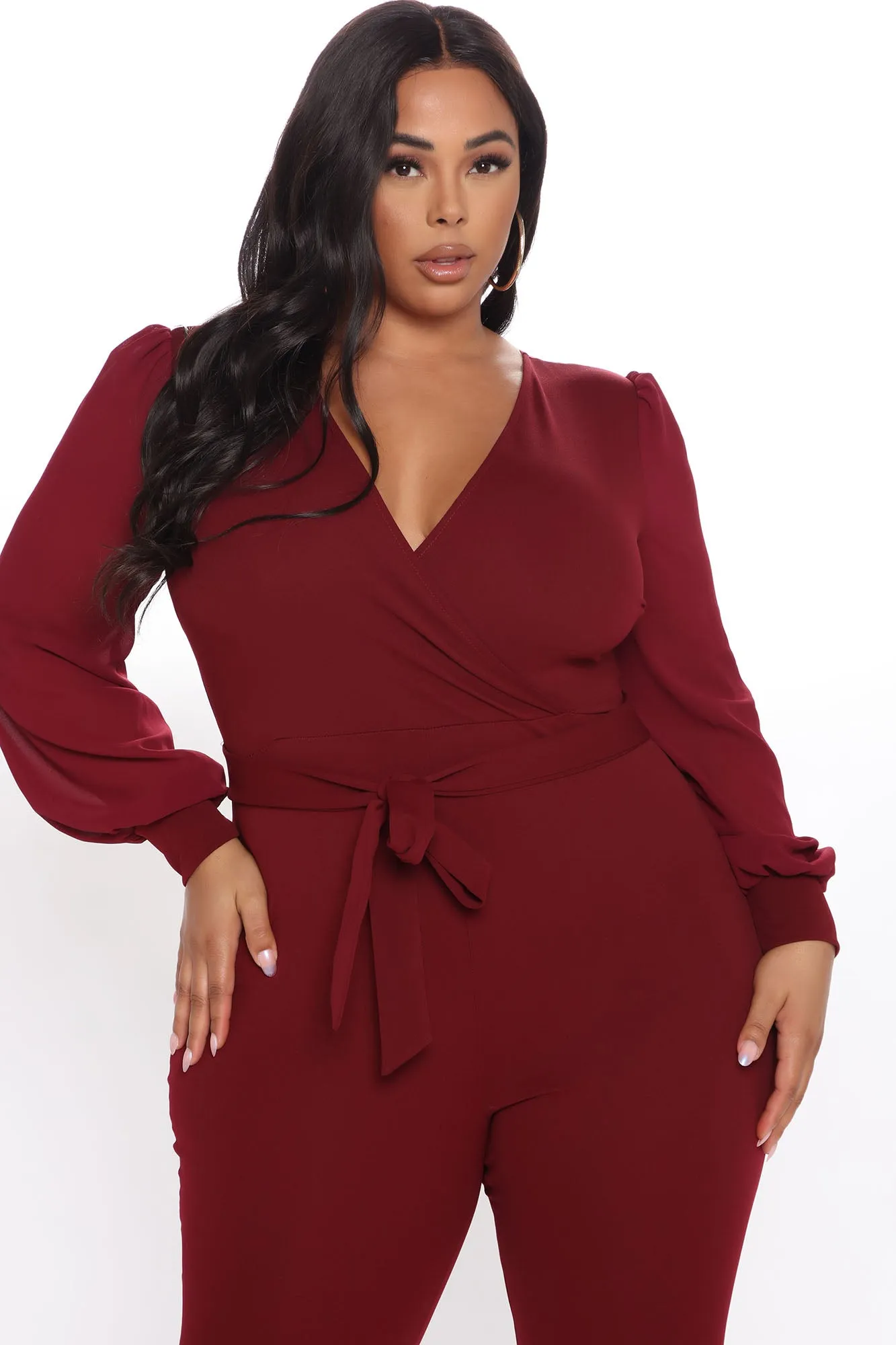 All About Me Balloon Sleeve Jumpsuit - Burgundy