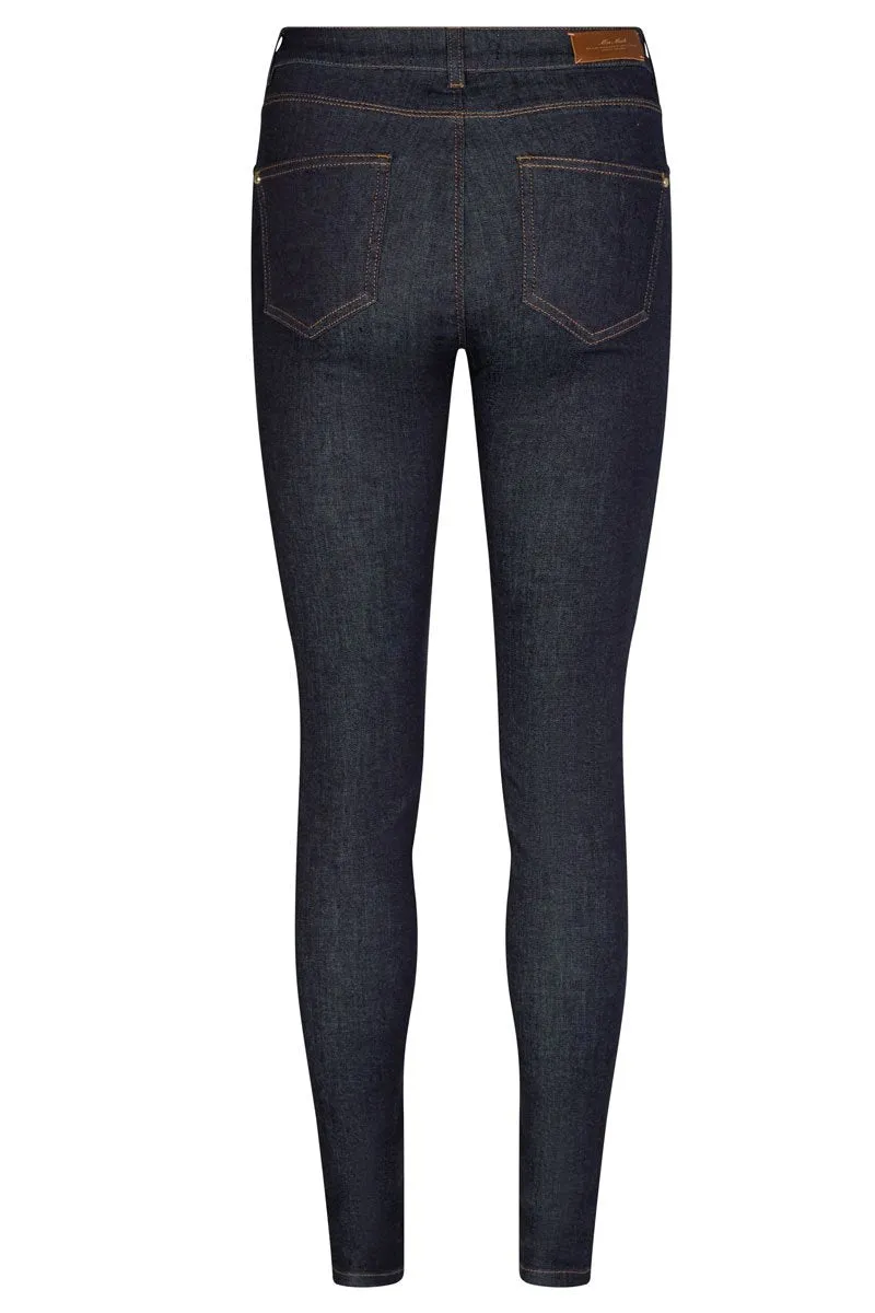 Alli Cover Jeans | Dark Blue | Højttaljet slim fit jeans fra Mos Mosh