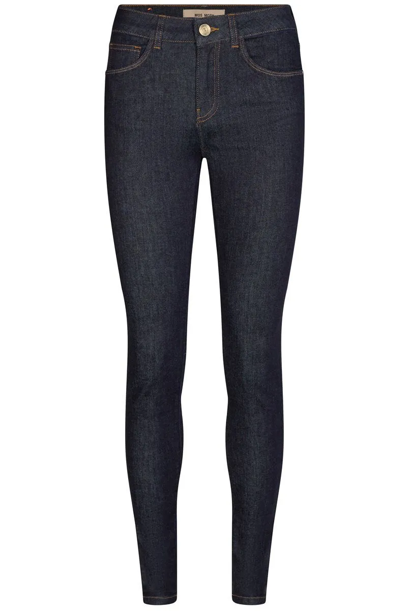Alli Cover Jeans | Dark Blue | Højttaljet slim fit jeans fra Mos Mosh