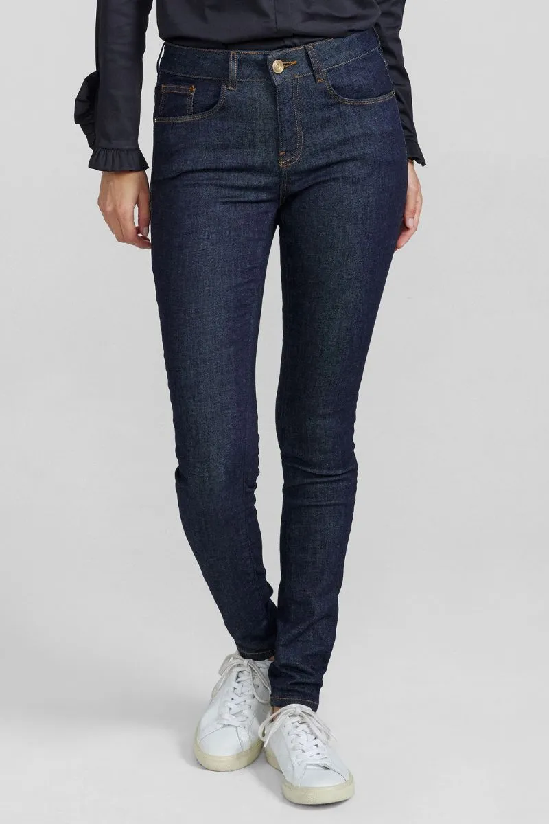 Alli Cover Jeans | Dark Blue | Højttaljet slim fit jeans fra Mos Mosh