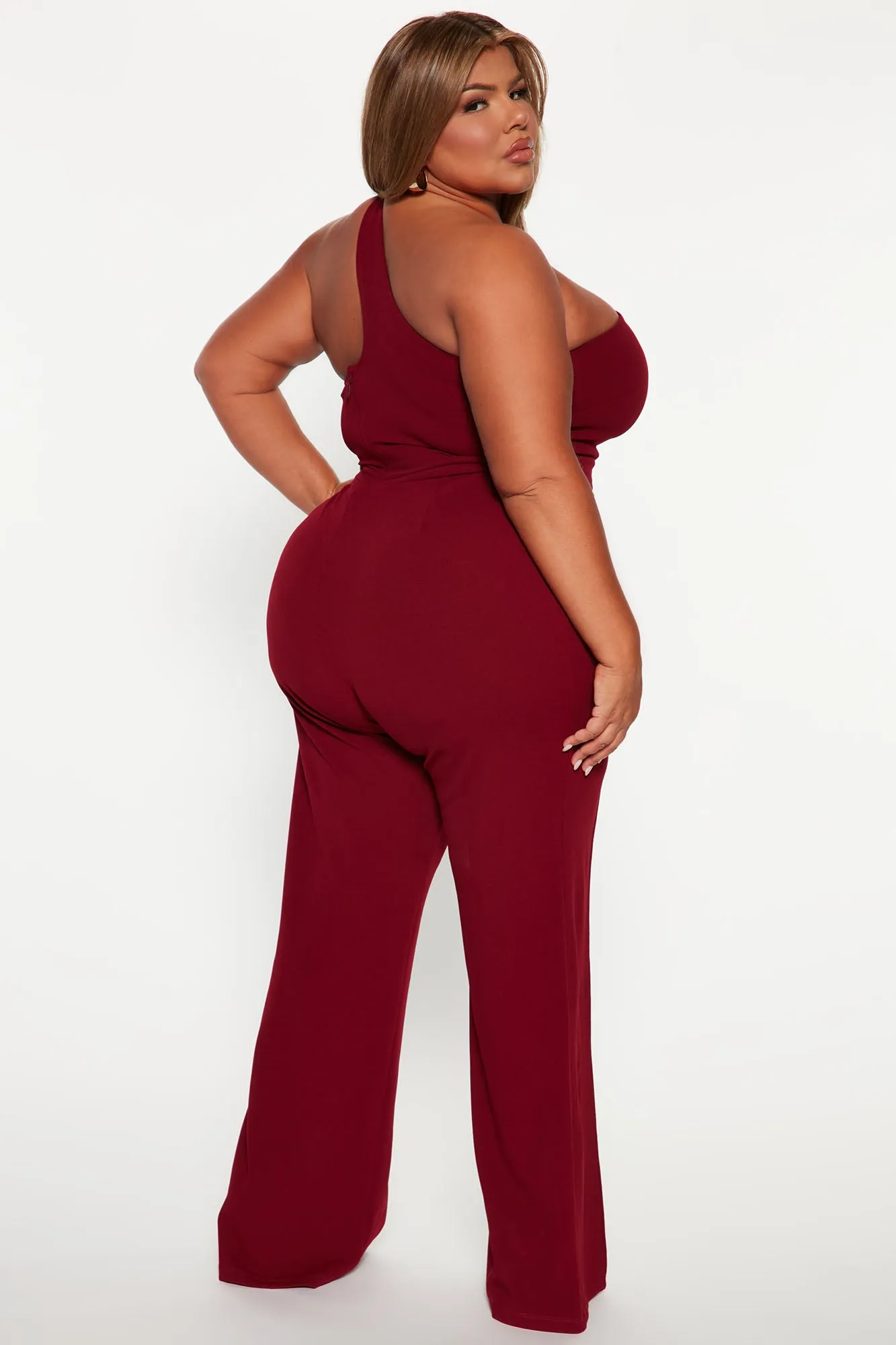 Amelia One Shoulder Jumpsuit - Burgundy