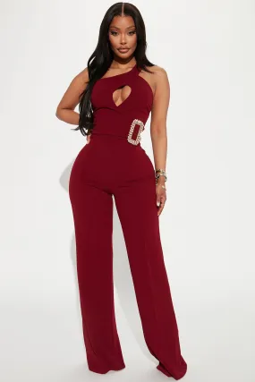 Amelia One Shoulder Jumpsuit - Burgundy