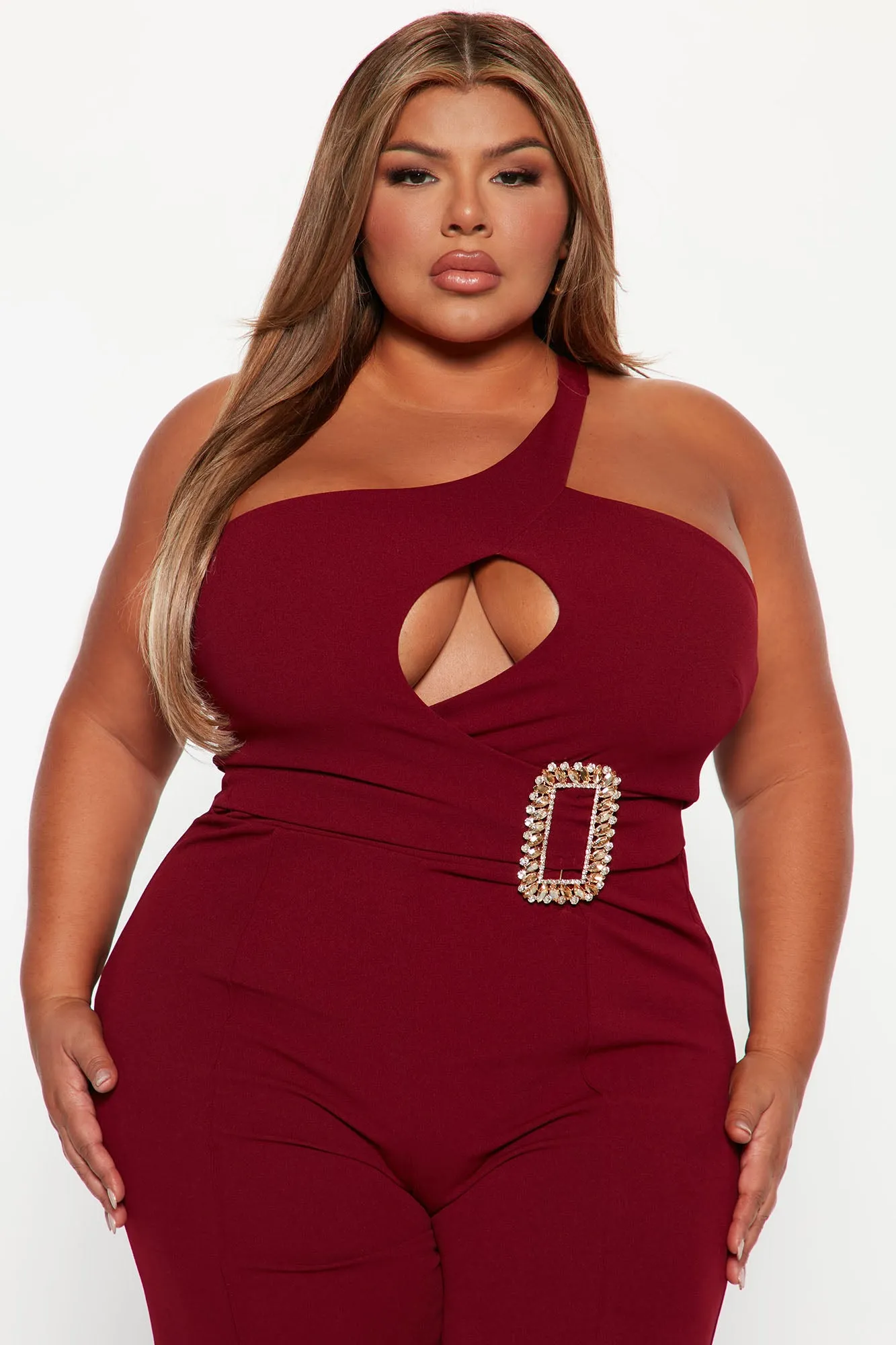 Amelia One Shoulder Jumpsuit - Burgundy