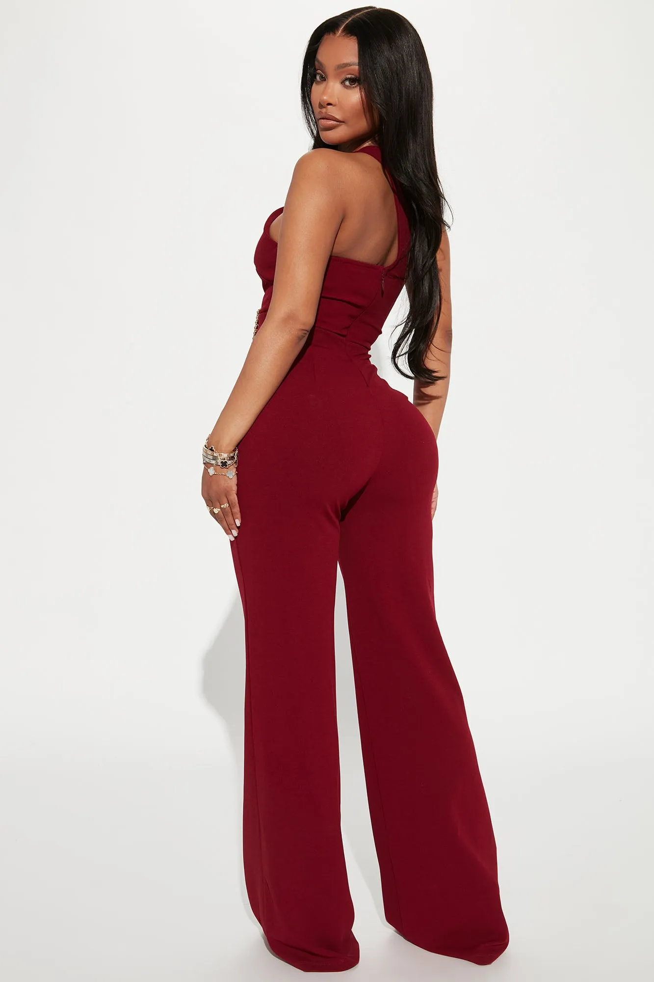 Amelia One Shoulder Jumpsuit - Burgundy