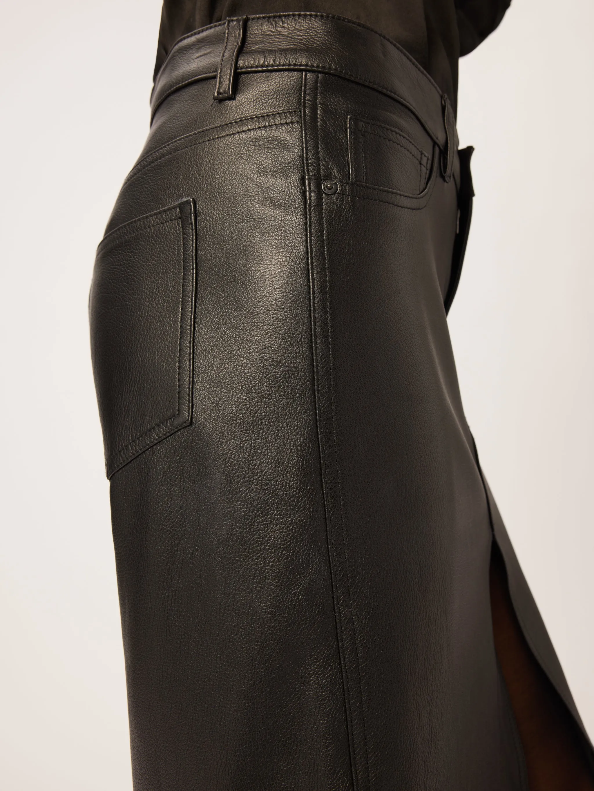 Asra Low Rise Leather Maxi Skirt | Obsidian
