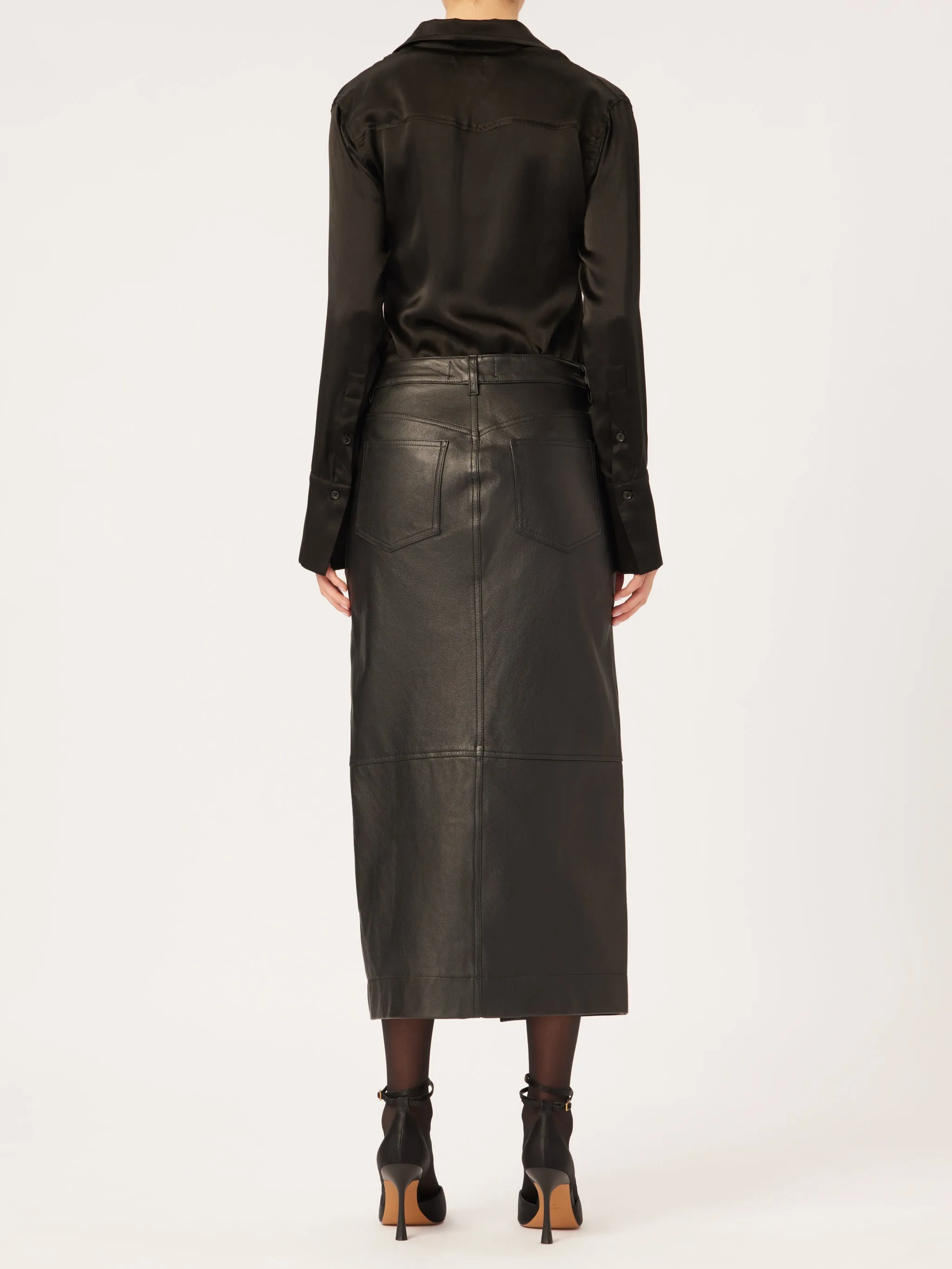 Asra Low Rise Leather Maxi Skirt | Obsidian