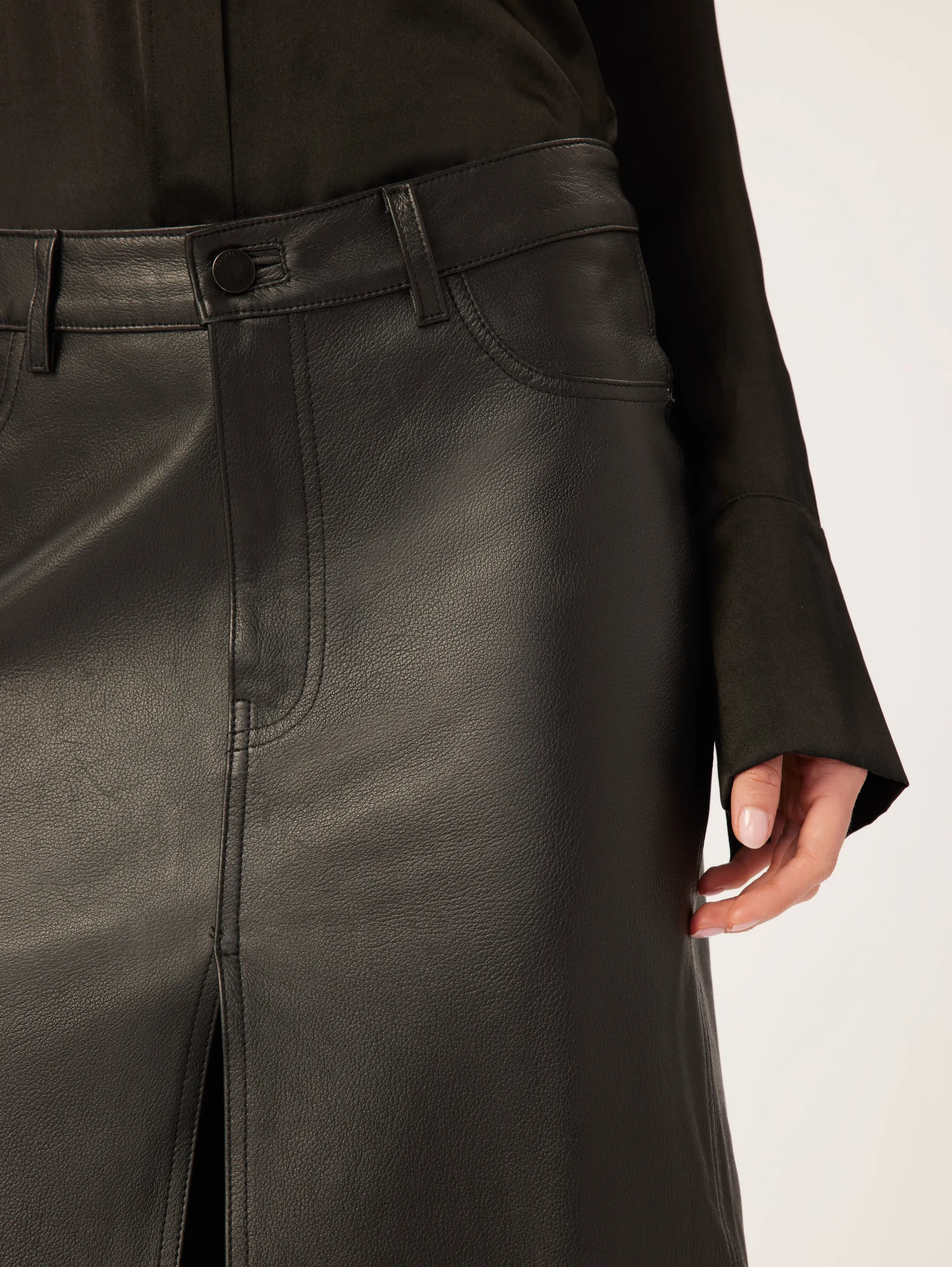Asra Low Rise Leather Maxi Skirt | Obsidian