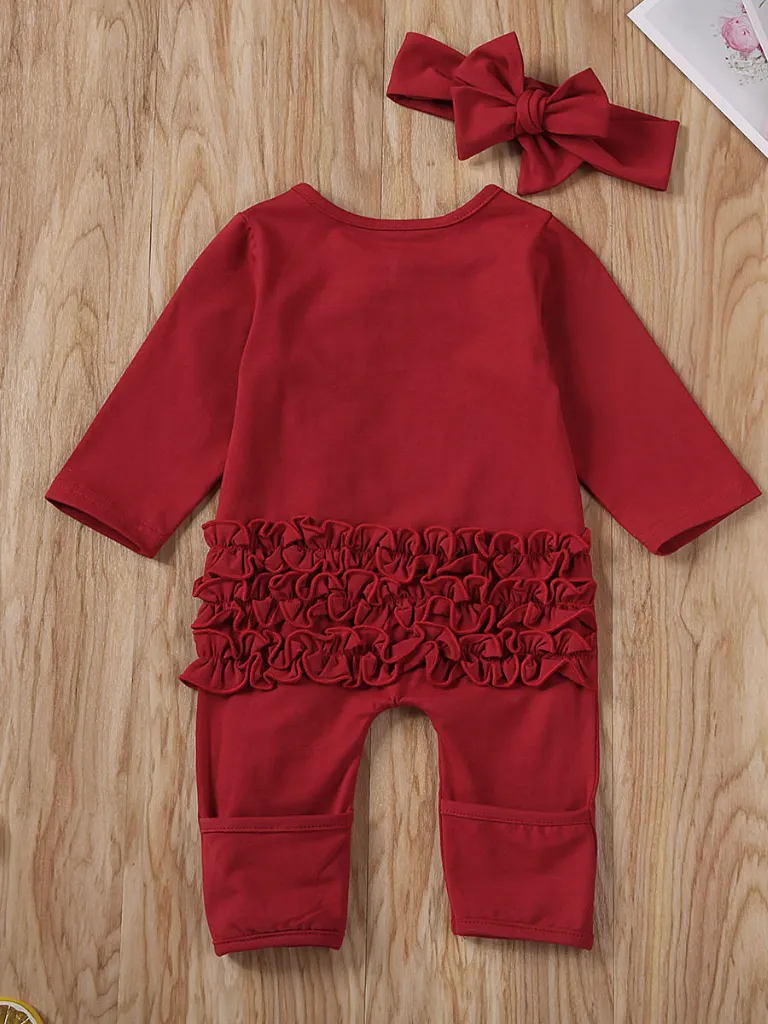 Baby Reay To Play Ruffle Jumpsuit Romper Onesie With Bow Headband