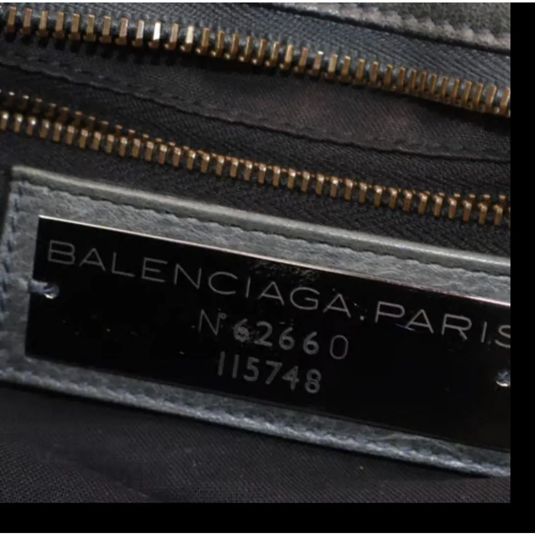 Balenciaga "City" style XL two-way satchel in pewter gray leather with gold hardware, fringe accents & a detachable shoulder strap