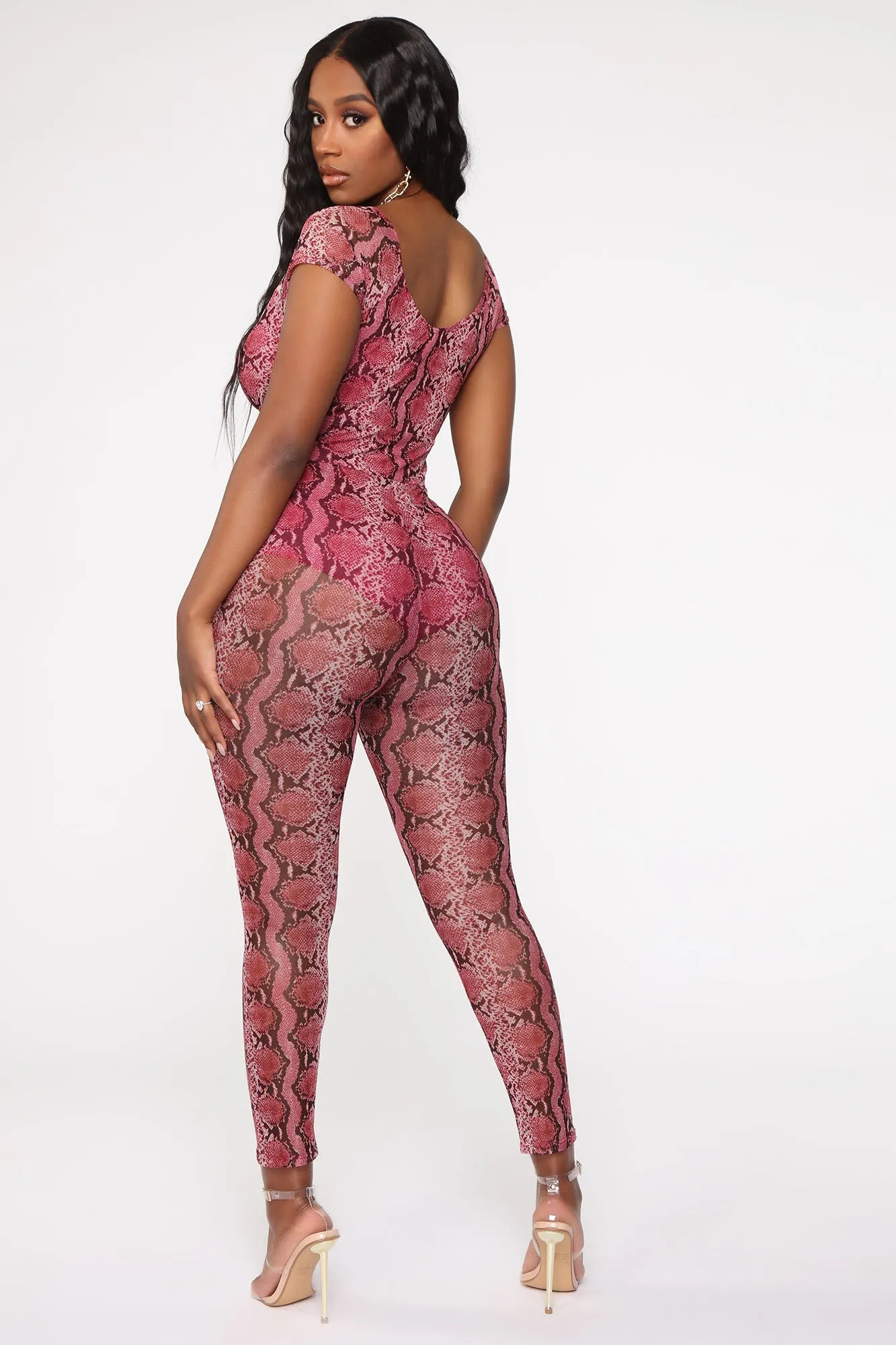 Beauty In A Snake Jumpsuit - Burgundy/combo
