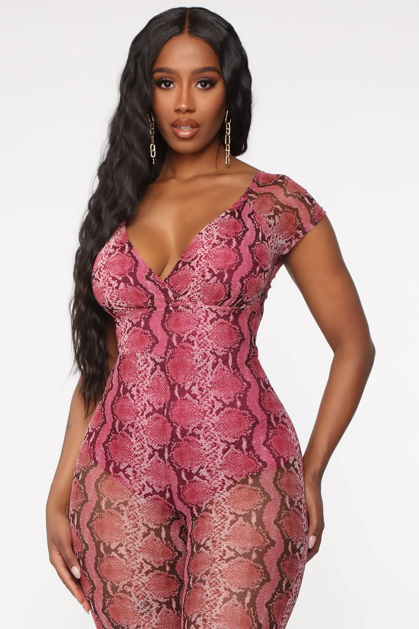 Beauty In A Snake Jumpsuit - Burgundy/combo