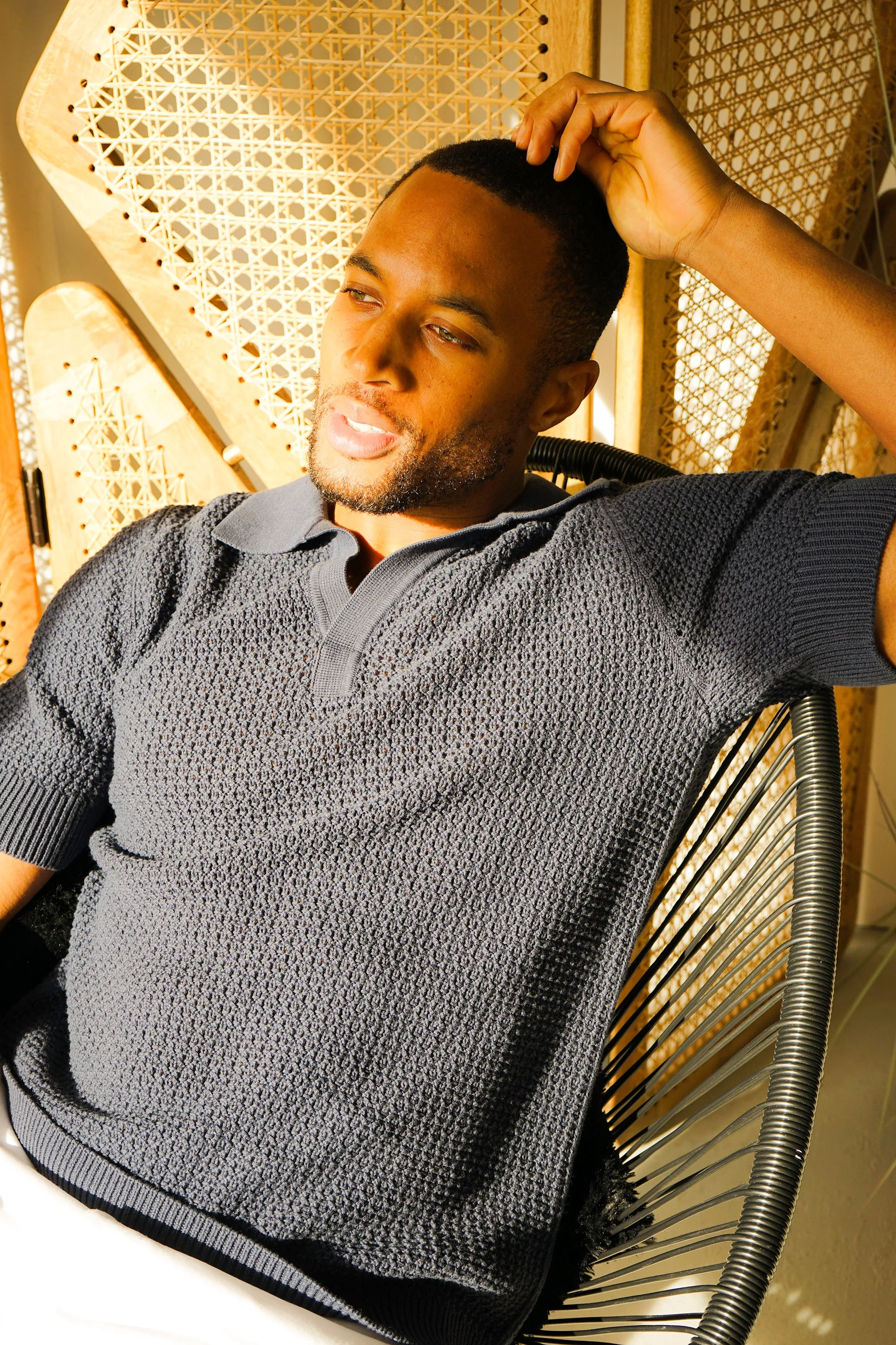 Benjamin Navy Crochet Polo