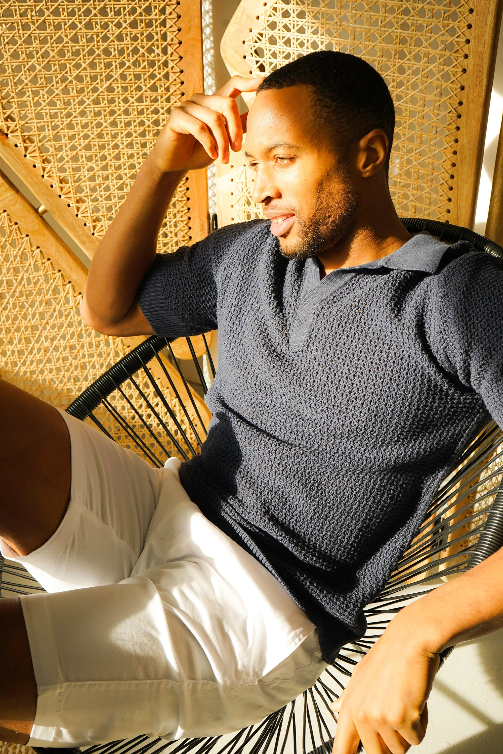 Benjamin Navy Crochet Polo