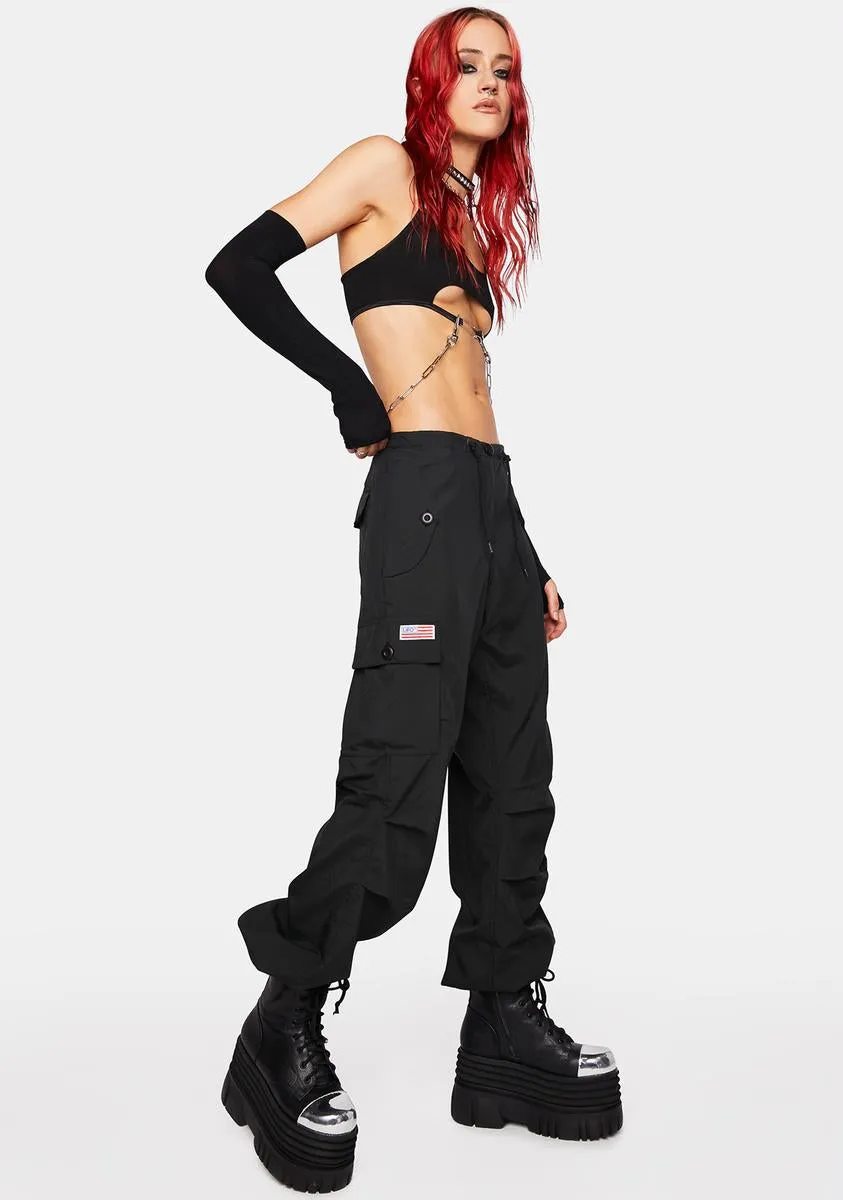 Black Silky Hipster Pants