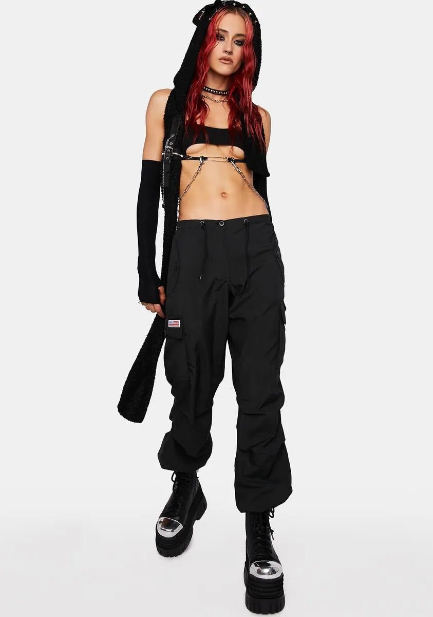 Black Silky Hipster Pants