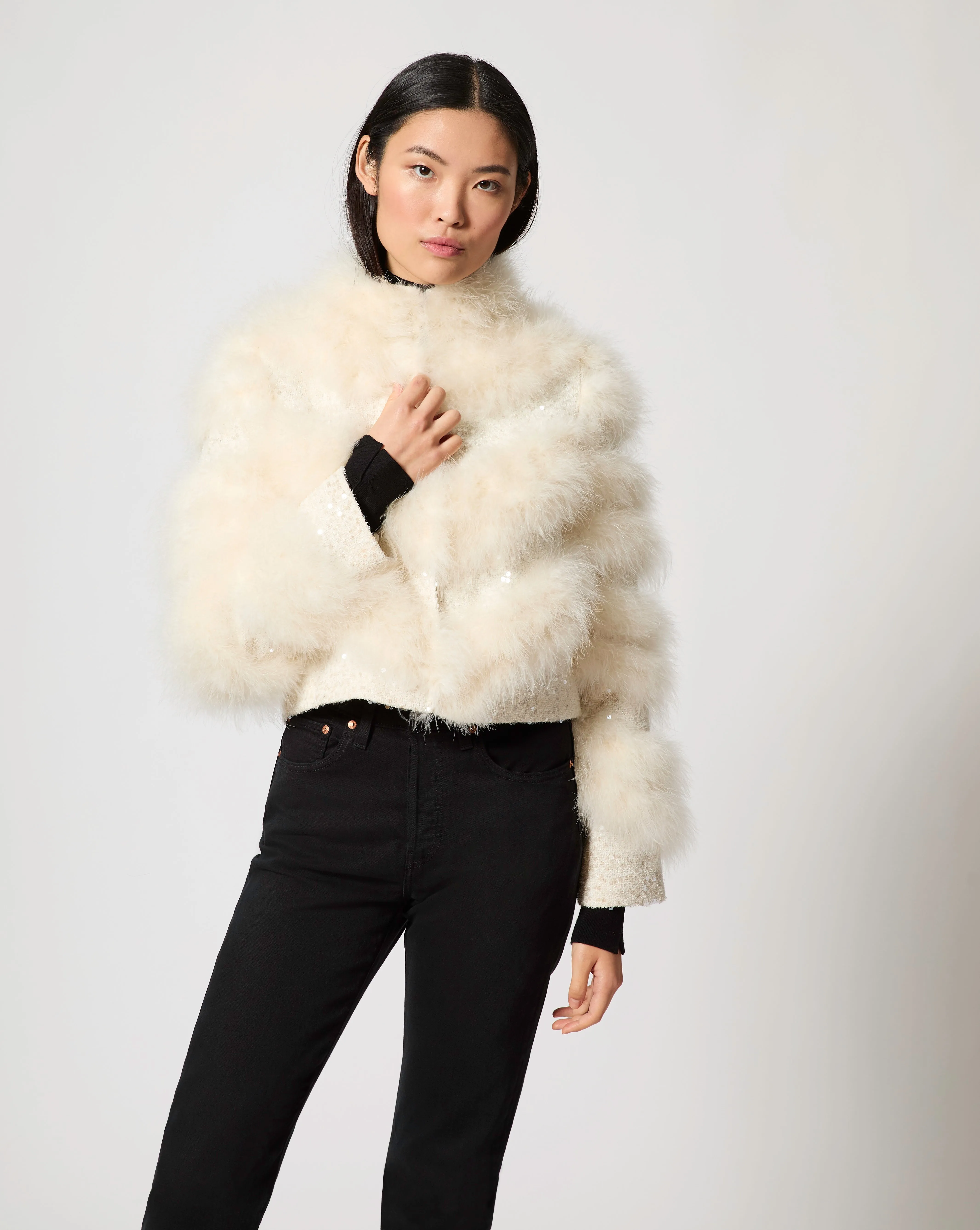 Blair Sparkle Tweed & Maribou Feather Jacket