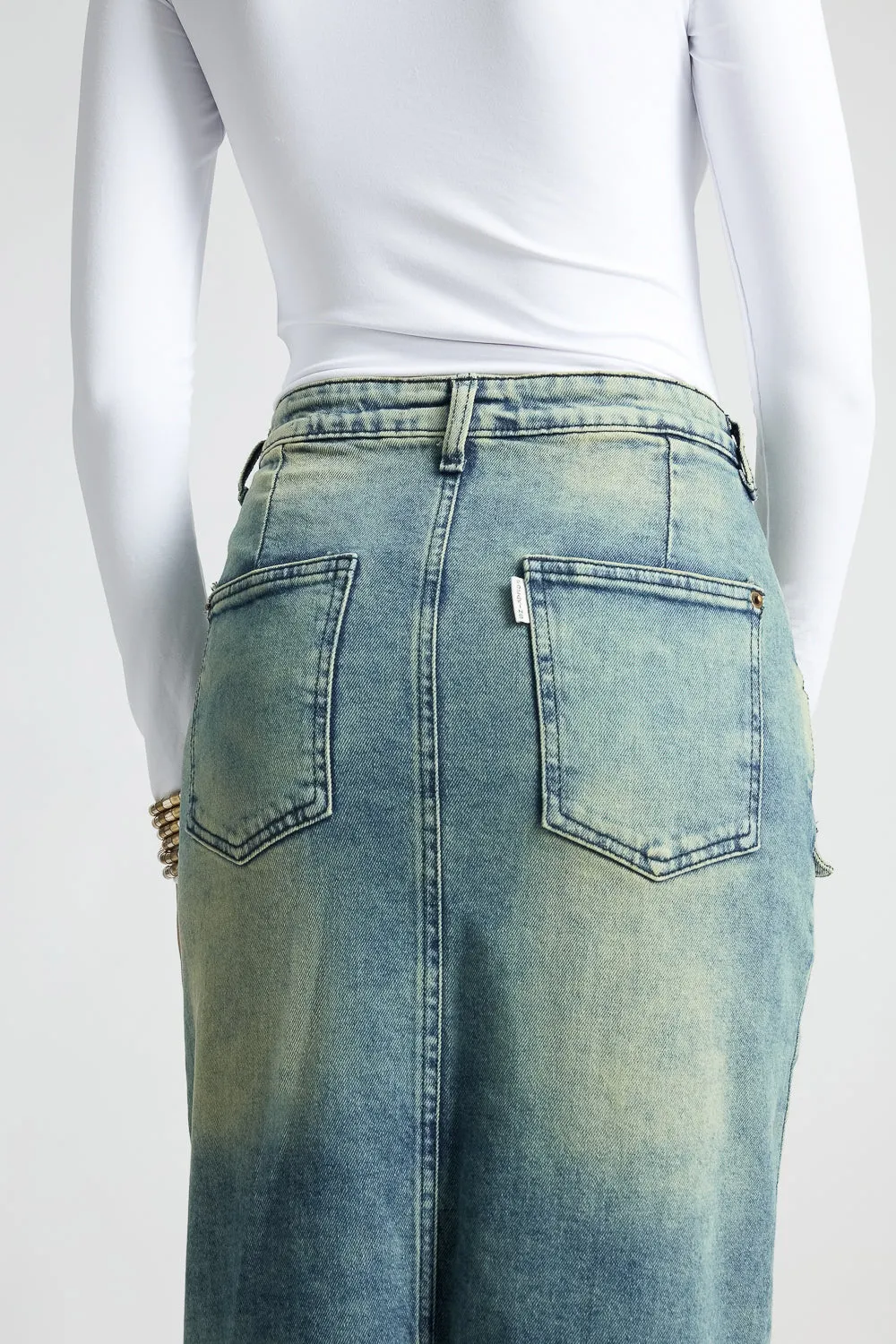 Blue Utility Pocket Denim Maxi Skirt