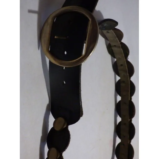 Brown Leather Belt With Bold Brass Accents
