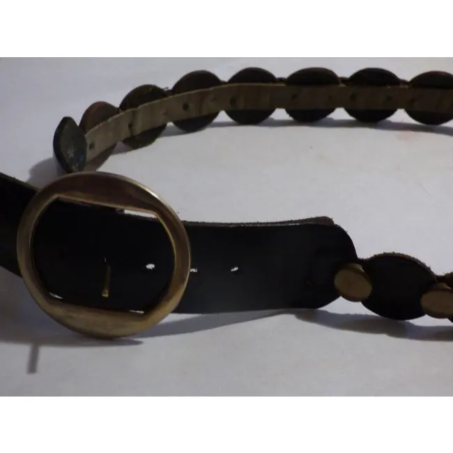 Brown Leather Belt With Bold Brass Accents