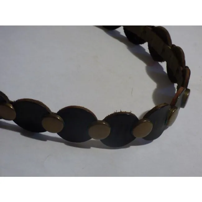 Brown Leather Belt With Bold Brass Accents