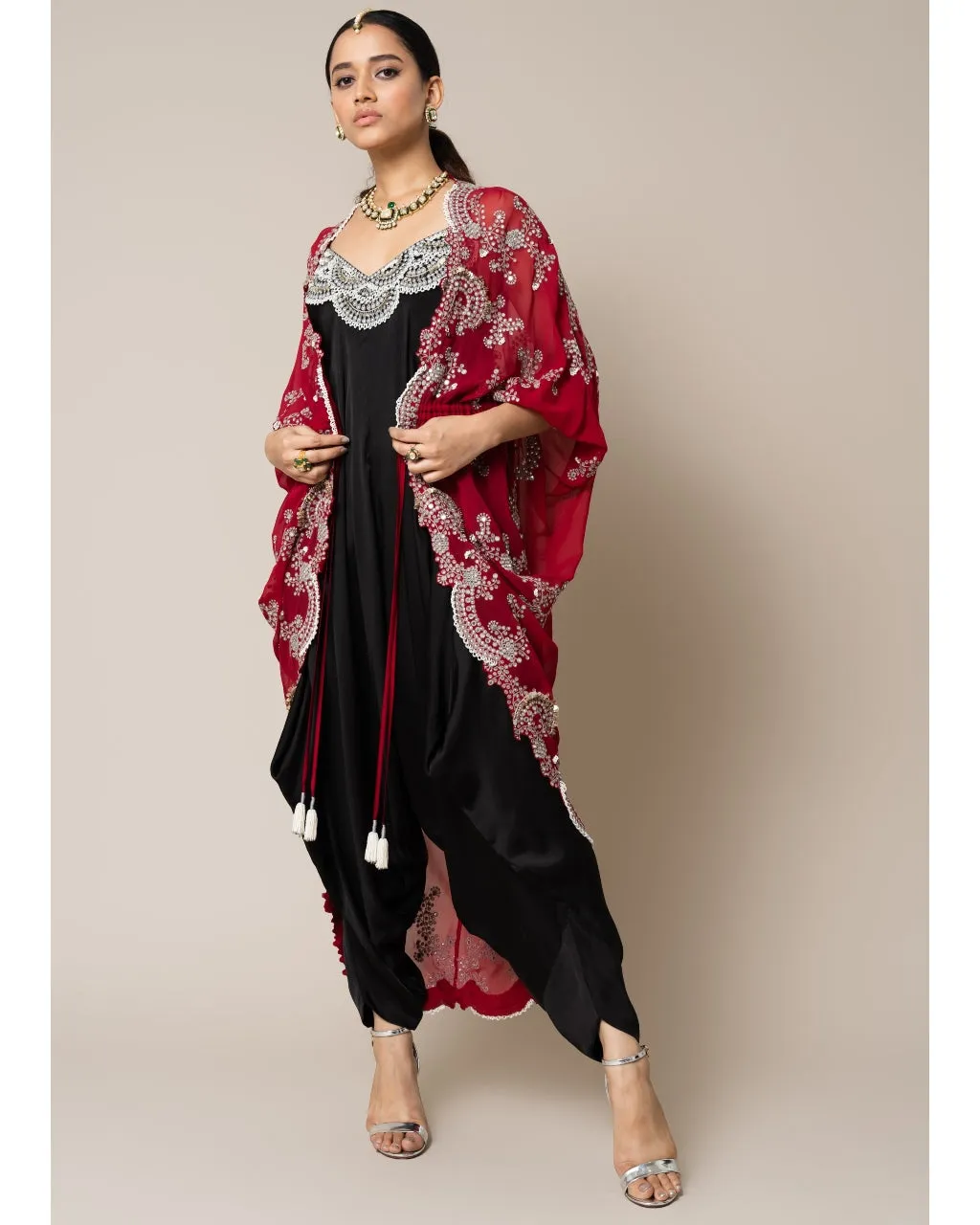 Burgundy & Black Gather Kite & Jumpsuit Set
