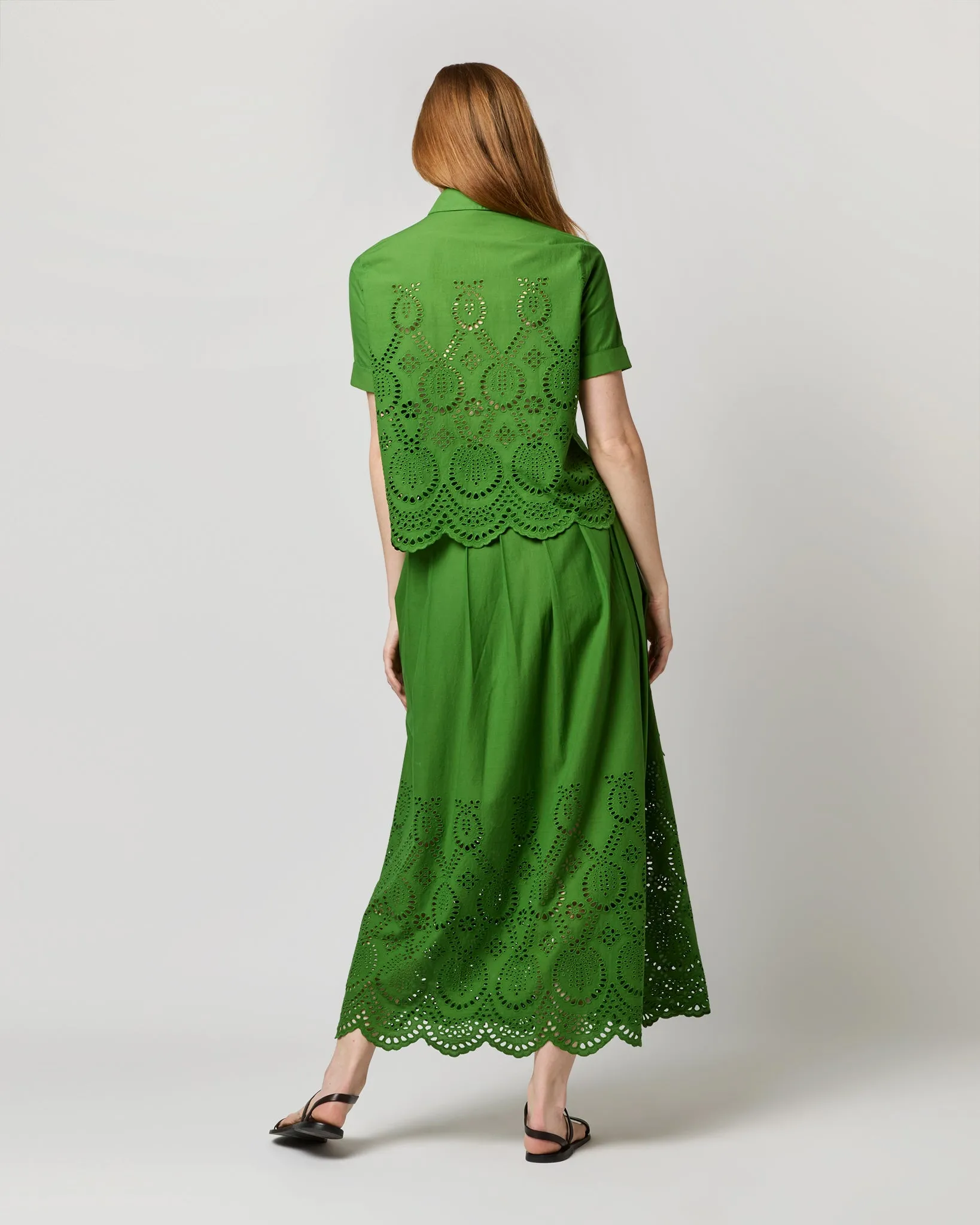 Carol Short-Sleeved Shirt in Green Eyelet