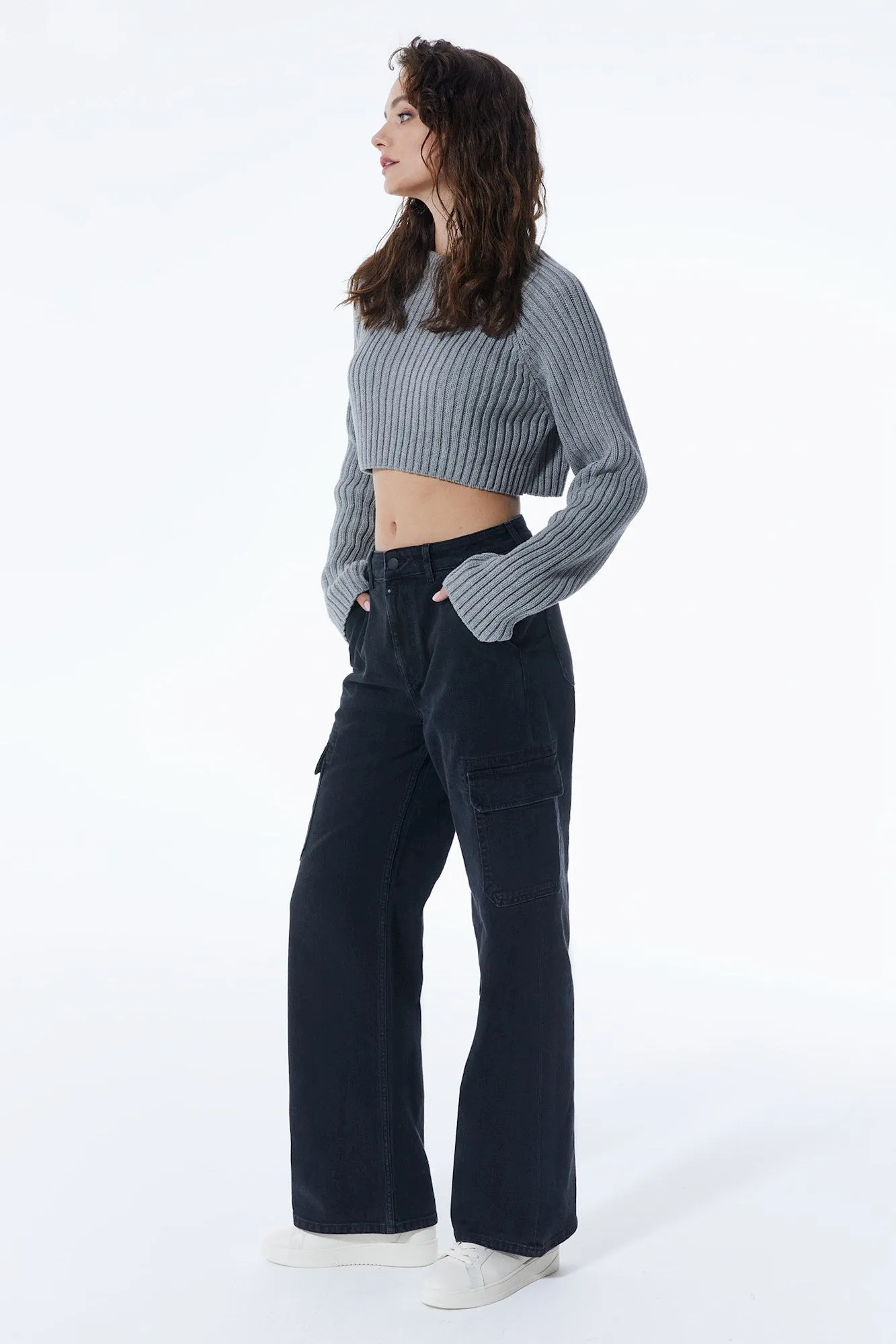Charlotte High Waist Cargo Jeans Black VT