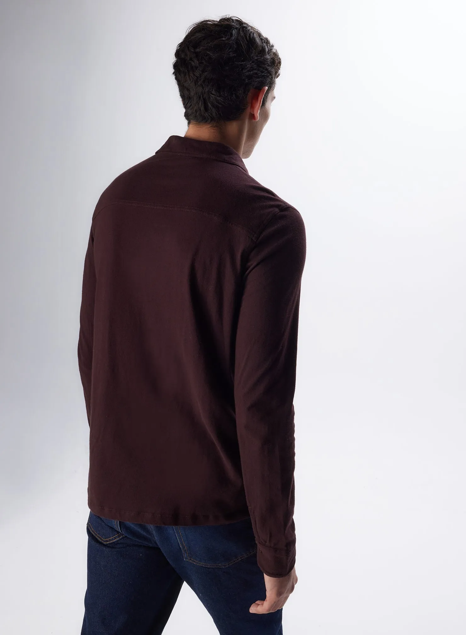 Chemise Aubergine Manches Longues en Coton et Cachemire