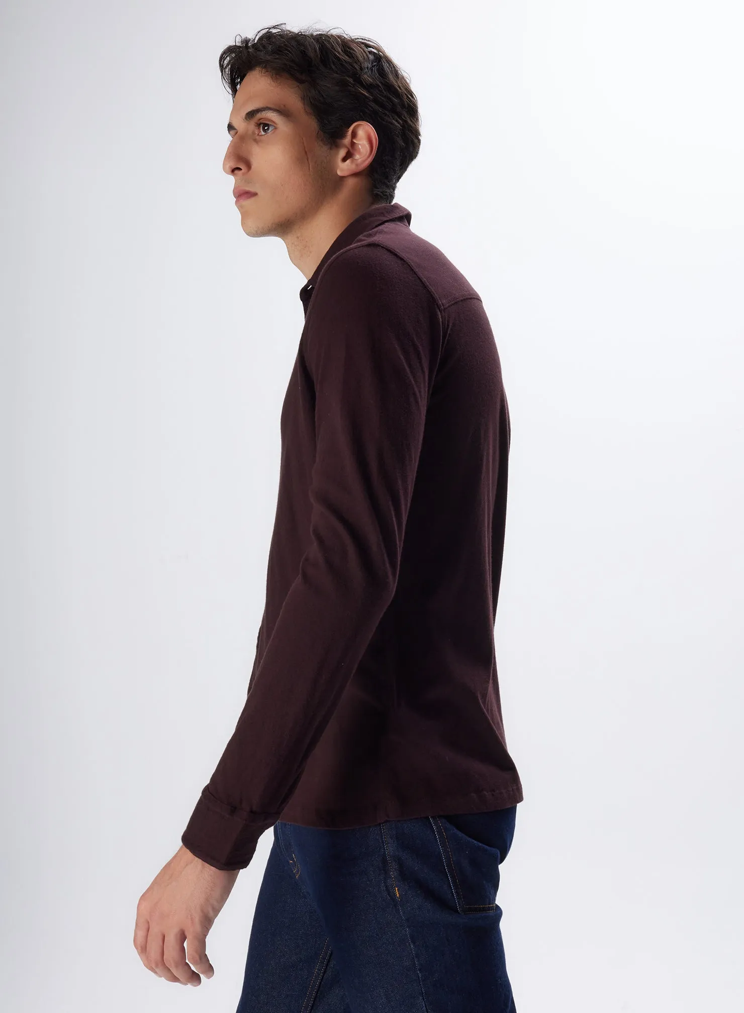 Chemise Aubergine Manches Longues en Coton et Cachemire