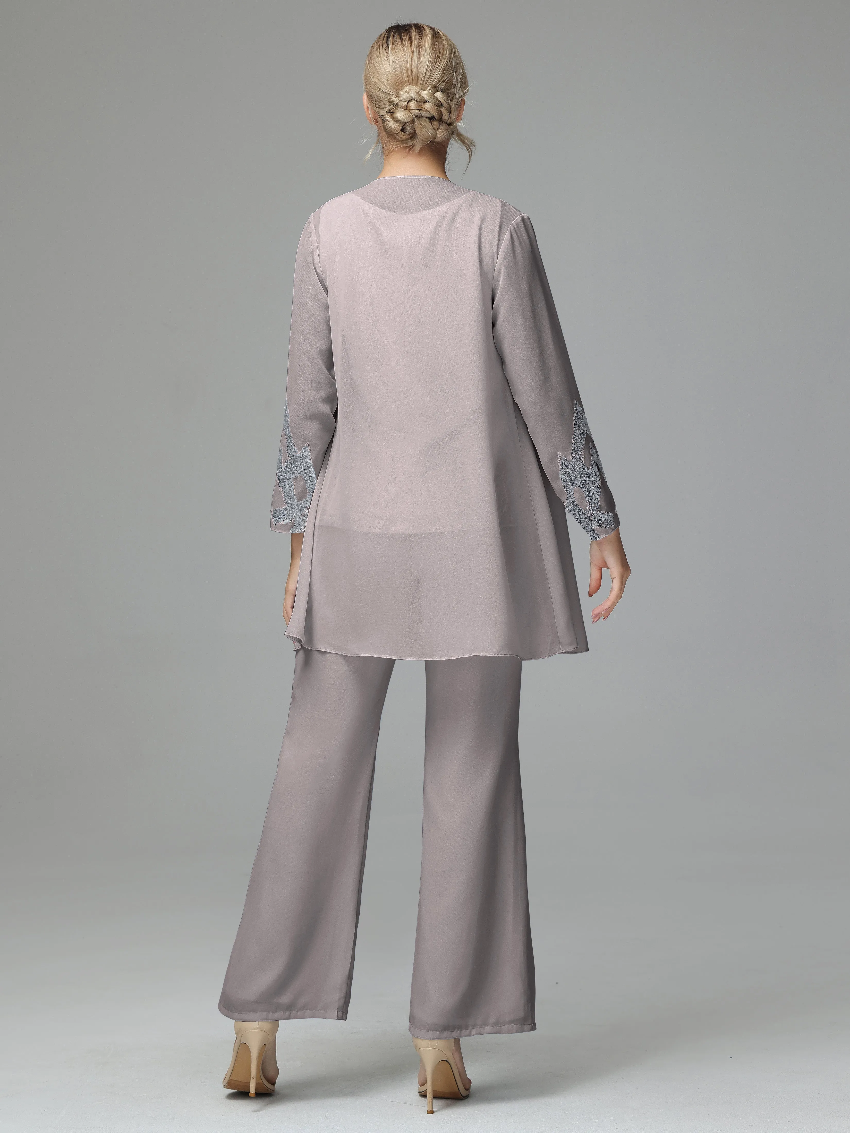 Chiffon 3 Pieces Mother of the Bride Dress Pant Suits With Appliques