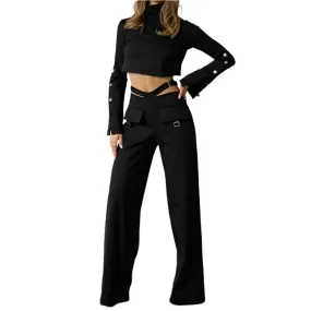 Crossover Buckle Cargo Pants Set