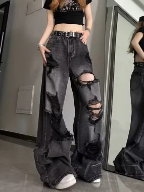 deanwangkt Niche Design Jeans, High Street Heavy Industry Wide Leg Pants, High-end Floor Length Pants, Trendy Brand Women's Jeans