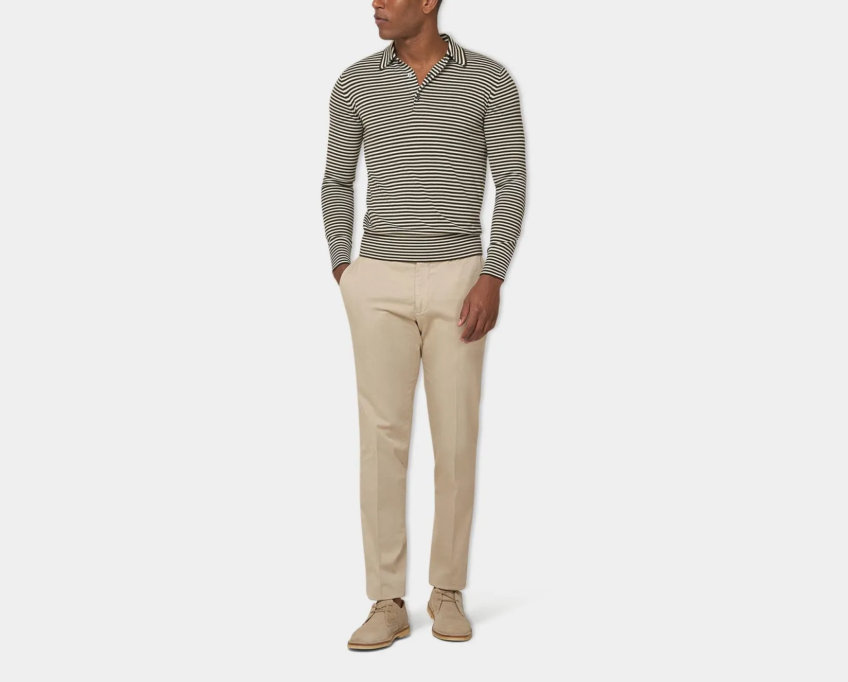 Ecru/Brown Riviera 3 Button Polo